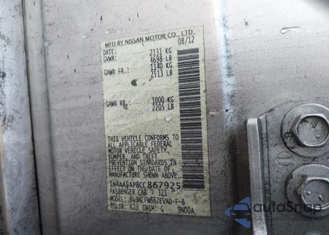 2012 Nissan Maxima 3.5 Sv z USA, uszkodzony, nr VIN 1N4AA5AP8CC867925